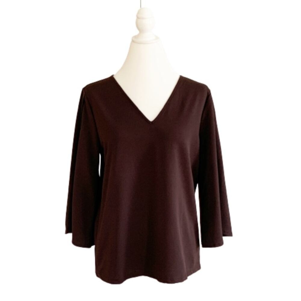 Ann Taylor Factory Top Tunic Brown V-Neck Tulip 3/4 Sleeve Top Size Medium NEW